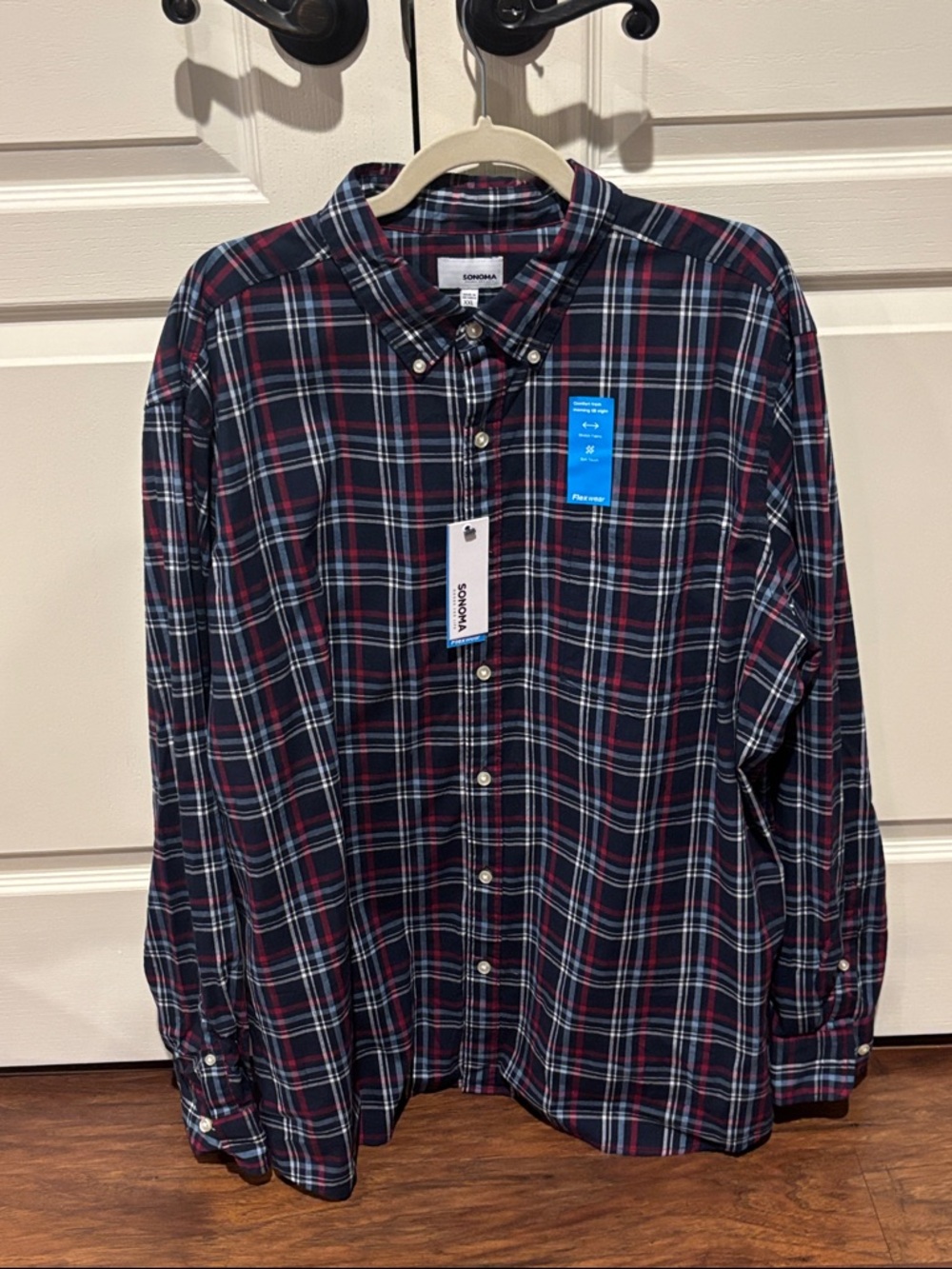 Sonoma Men's Navy, Red and White Plaid Button-Down Shirt
